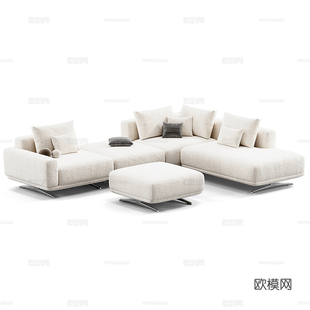 现代意式布艺组合休闲沙发3d模型
