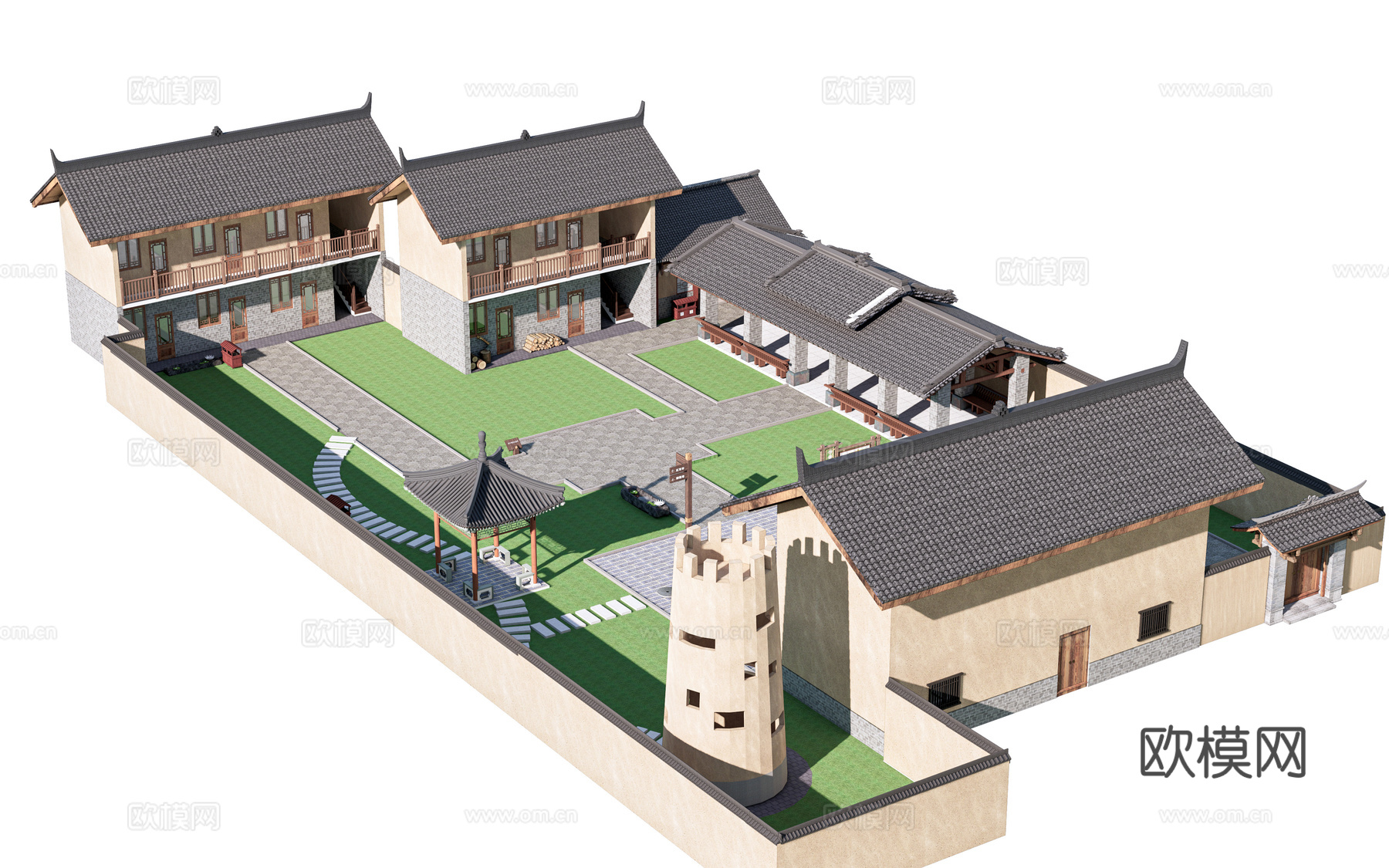 现代乡村民房 乡村建筑 民宿建筑 乡村院落su模型