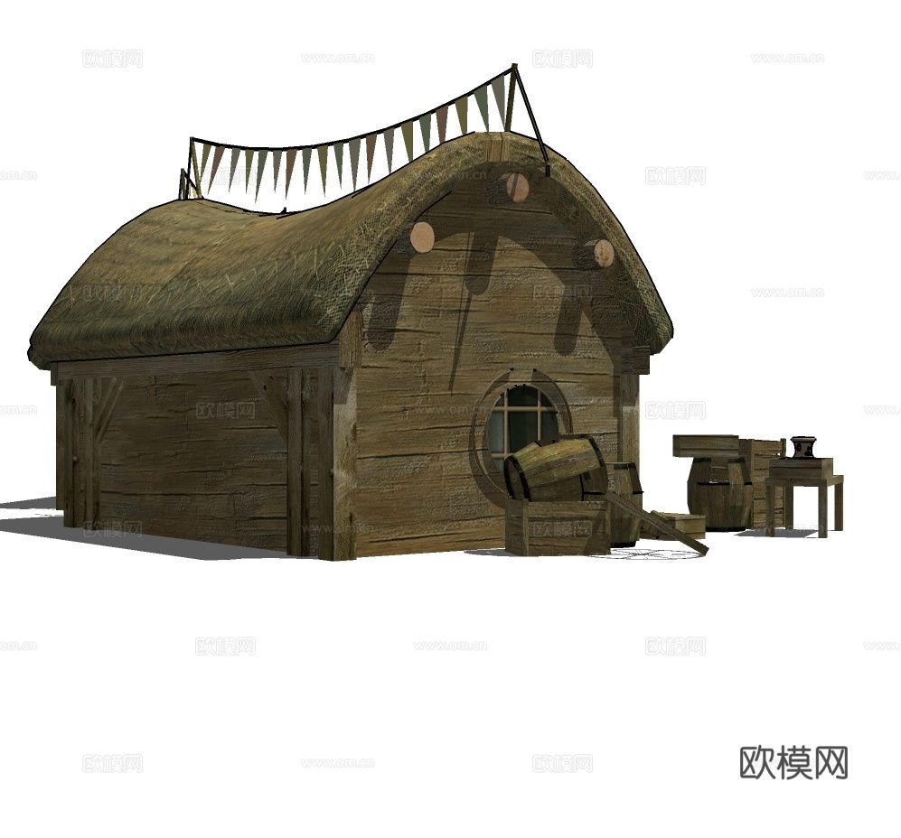 欧式茅草屋免费su模型下载