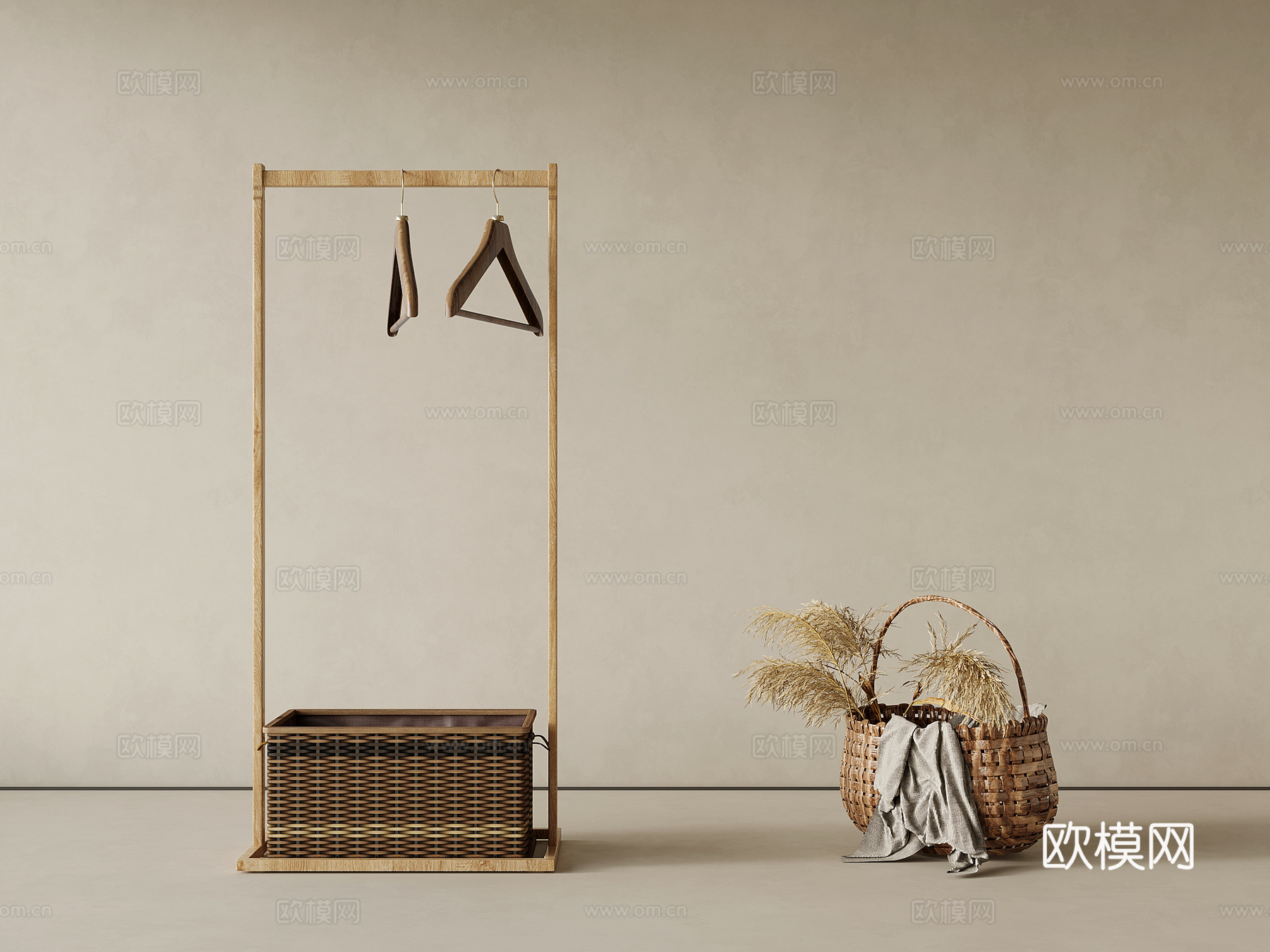 01挂衣架 侘寂风挂衣架 挂衣杆3d模型