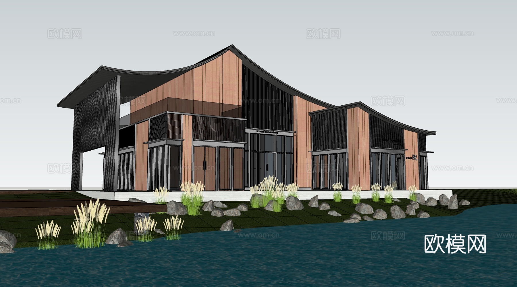 现代小公建 商店建筑 咖啡厅建筑 驿站建筑su模型