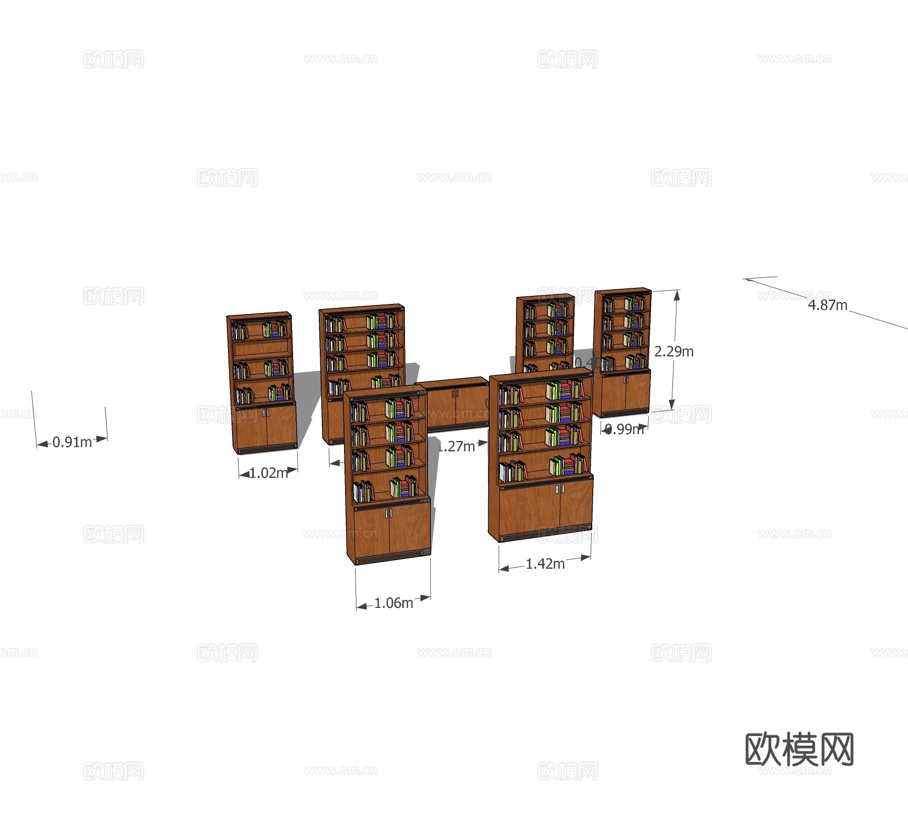 现代书柜免费su模型下载