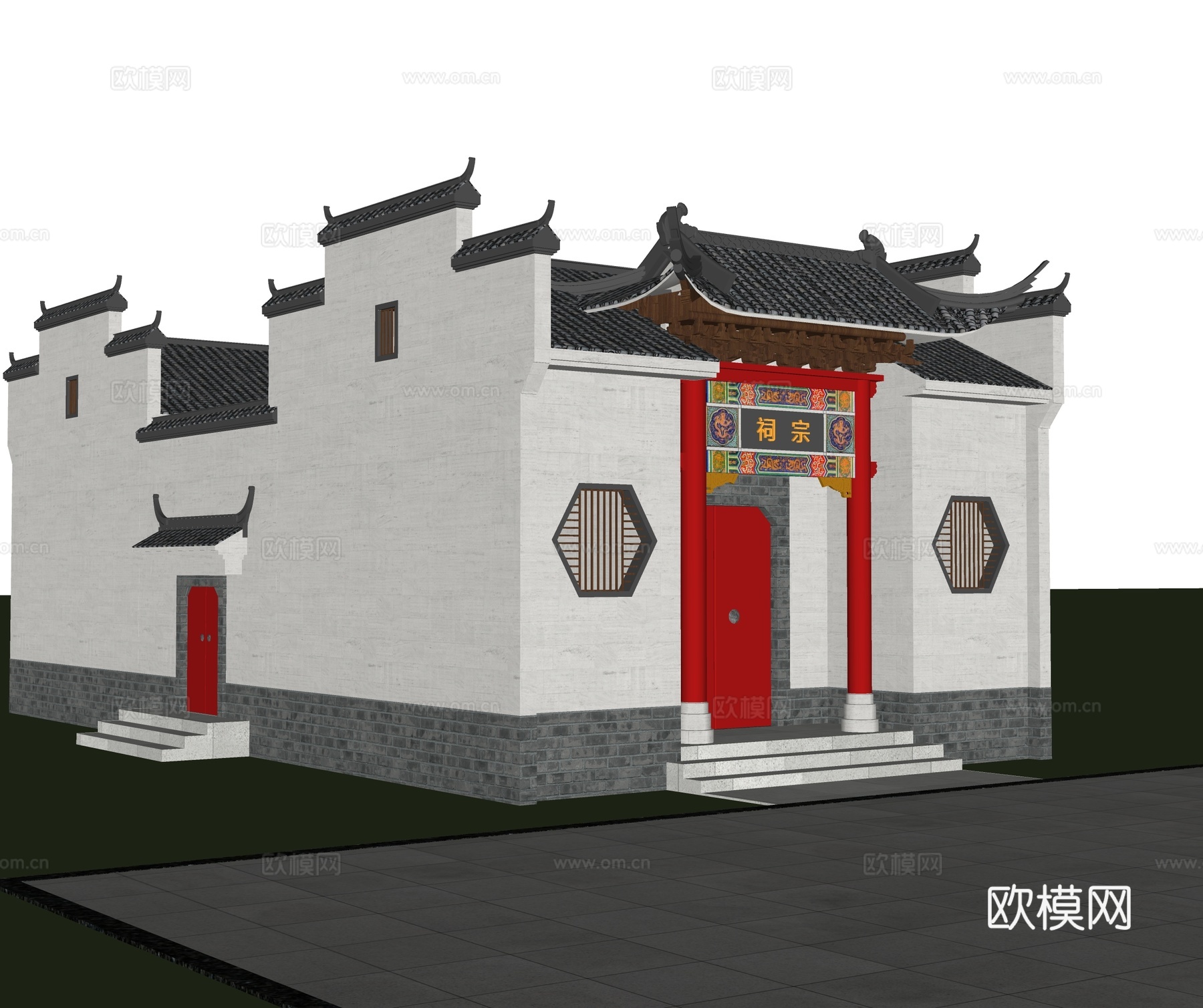 古建祠堂门头 宗祠大门 传统建筑su模型