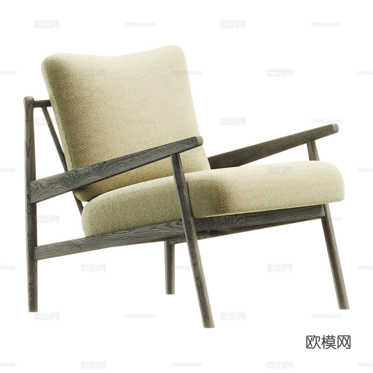 新中式木质布艺扶手椅3d模型
