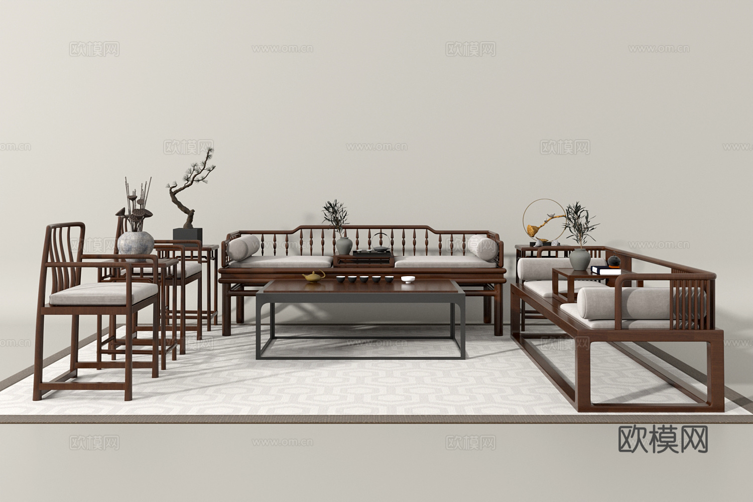 新中式沙发茶几组合3d模型