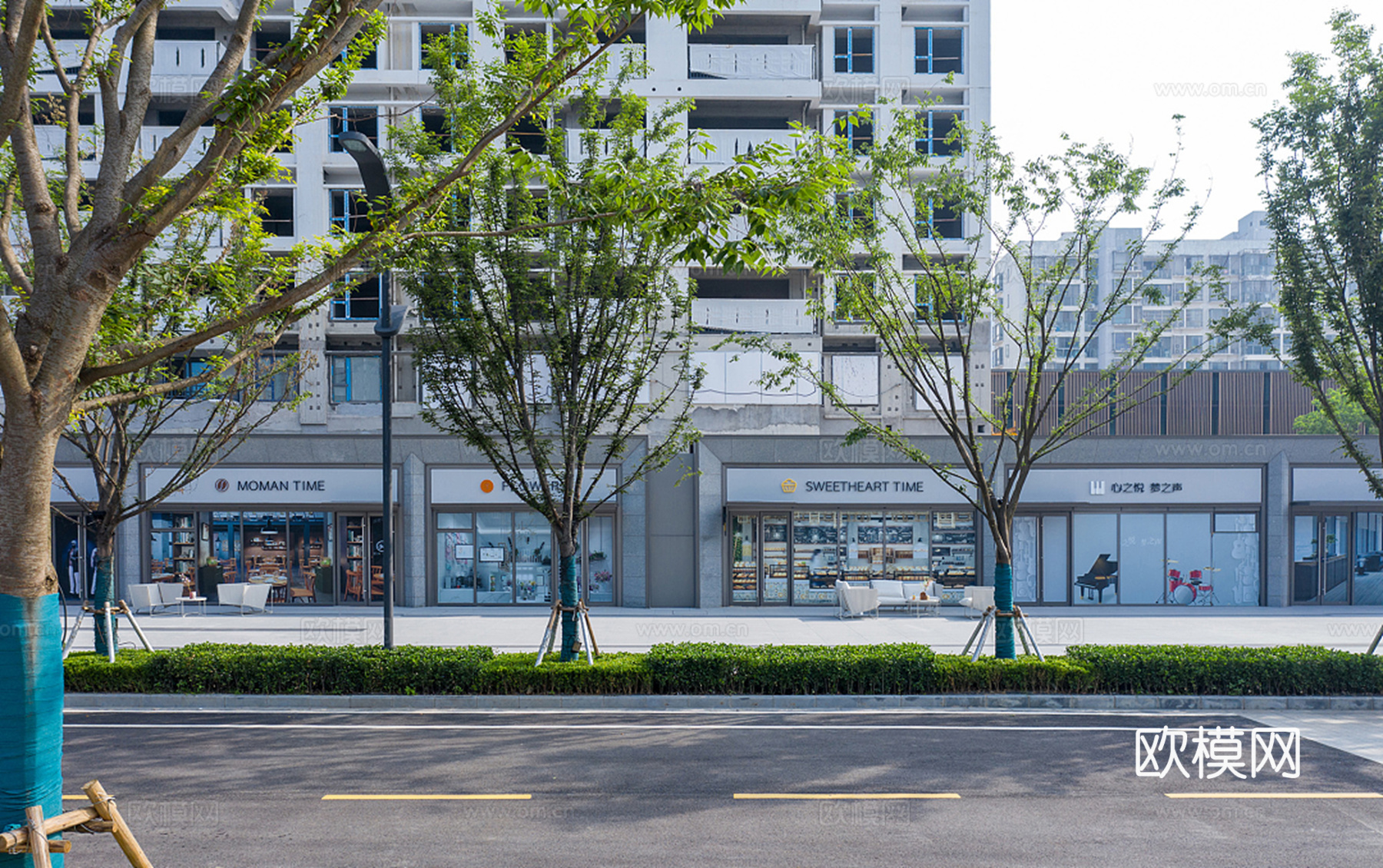 白天街道外景 城市街道马路街景