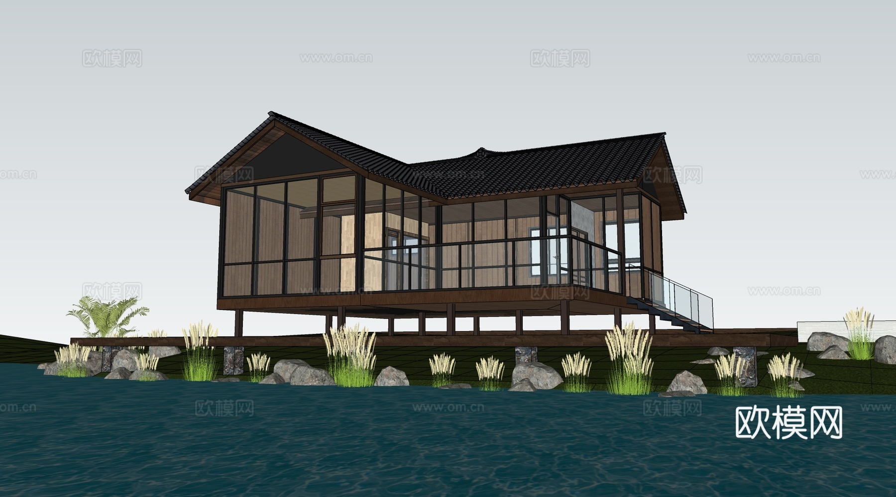 现代木屋建筑 木屋民宿 游客中心建筑 驿站建筑su模型