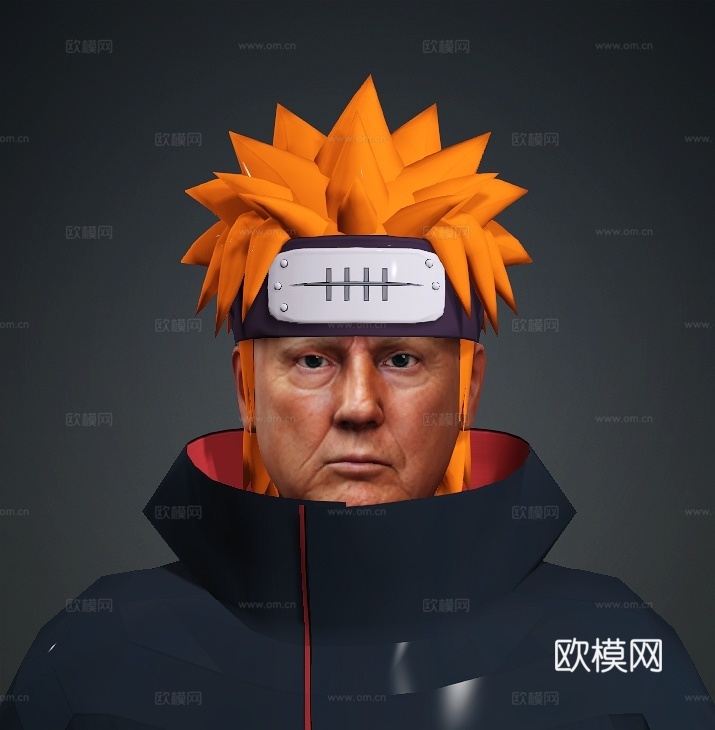 《火影忍者》川普版天道佩恩 搞笑人物 塌陷模型，特朗普3d模型