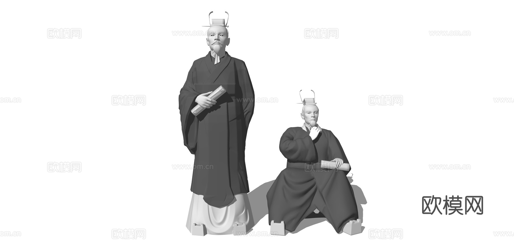 中式古代人物雕塑小品su模型下载
