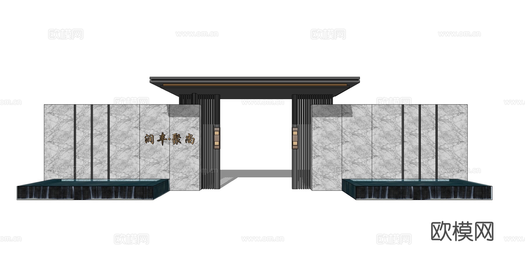 新中式庭院大门su模型下载