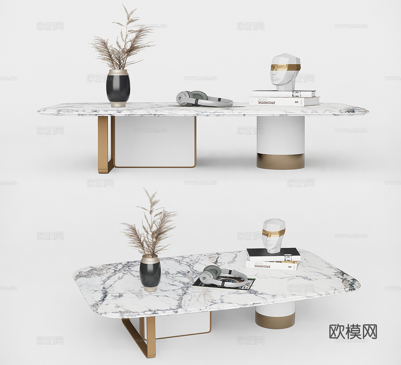 现代大理石茶几su模型下载