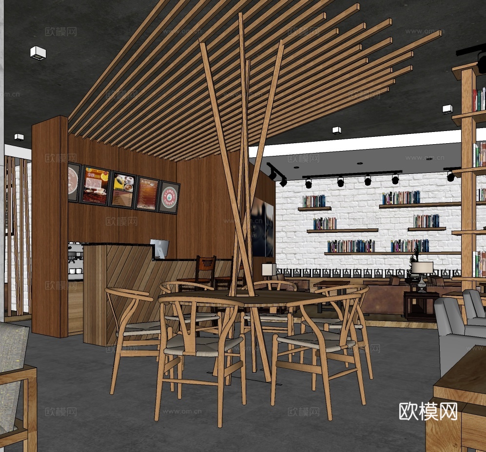 工业风咖啡厅su模型下载