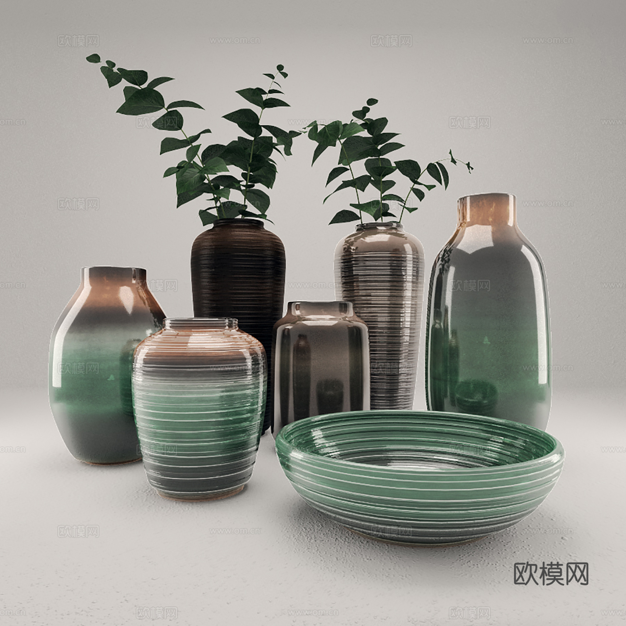 现代饰品摆件  花瓶花卉 陶瓷器皿3d模型