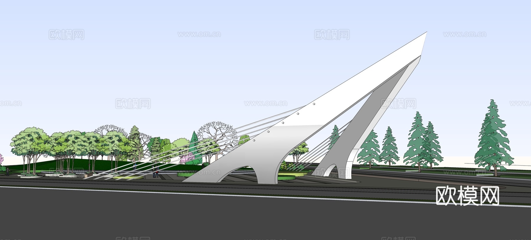 现代市政道路景观su模型下载