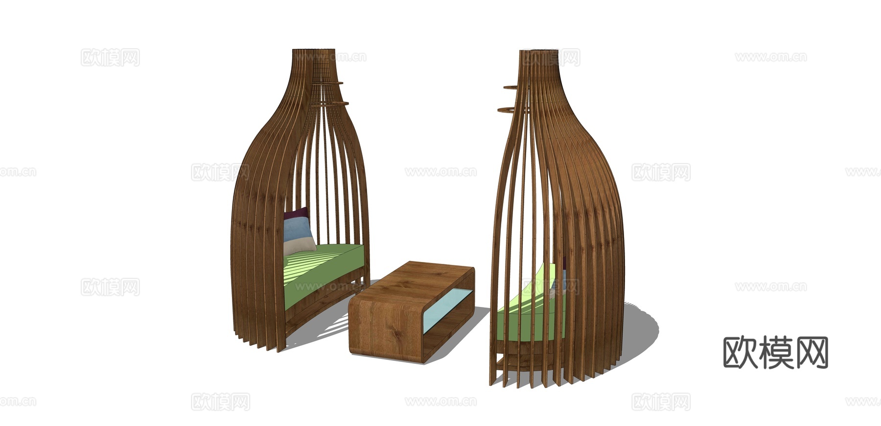 现代鸟笼餐桌椅su模型下载