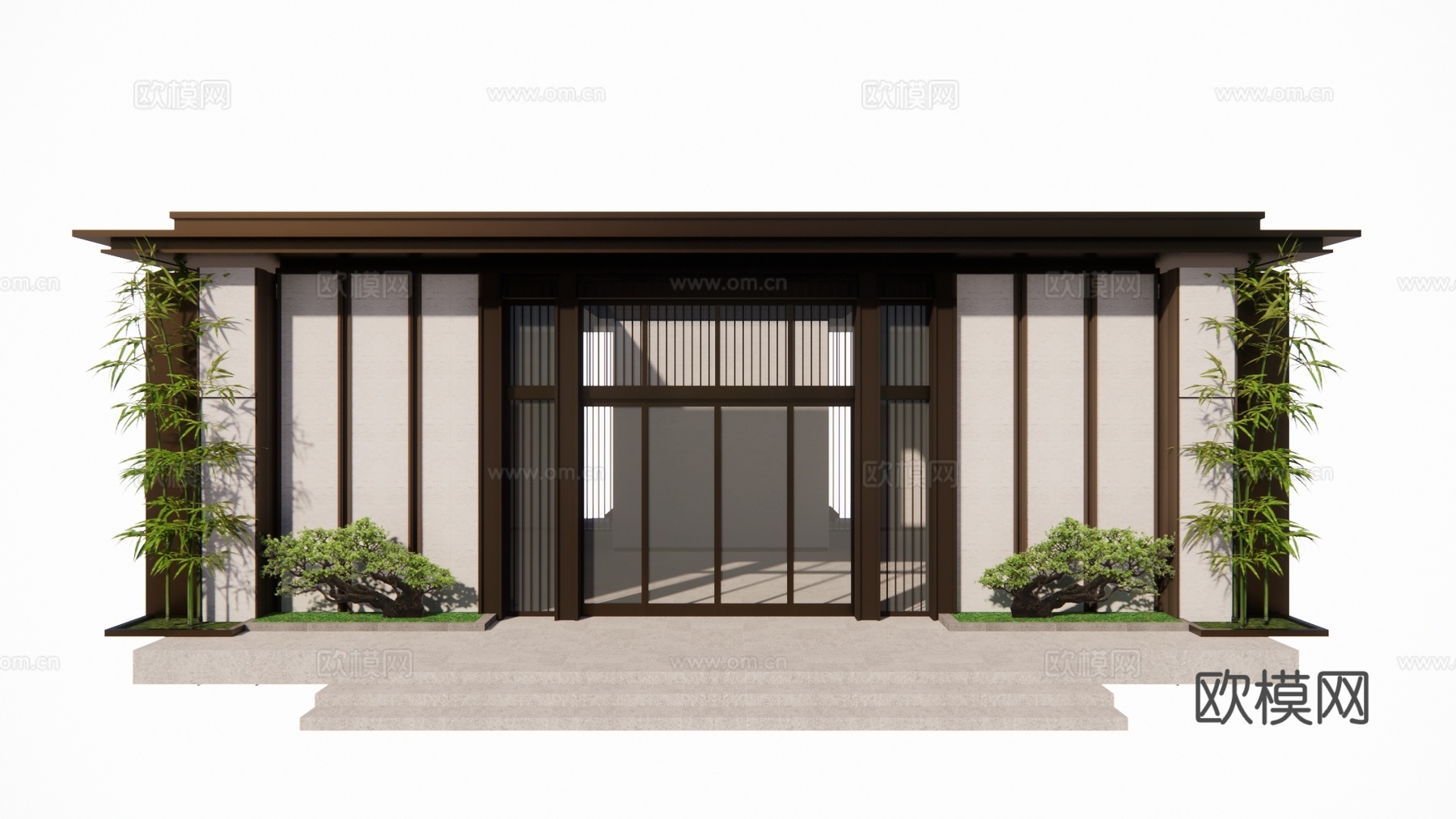 新中式入口大门su模型下载