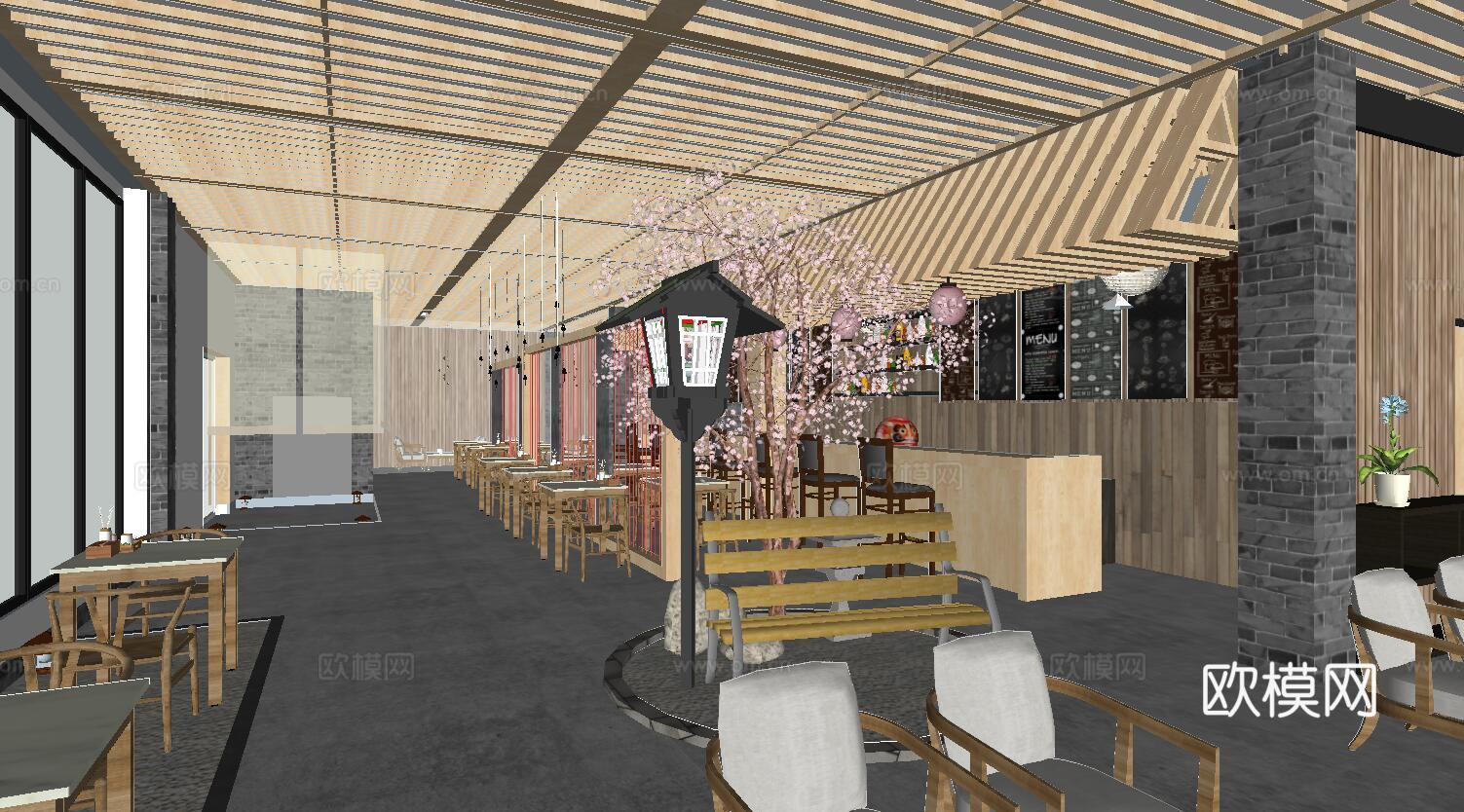 日式料理餐厅su模型下载