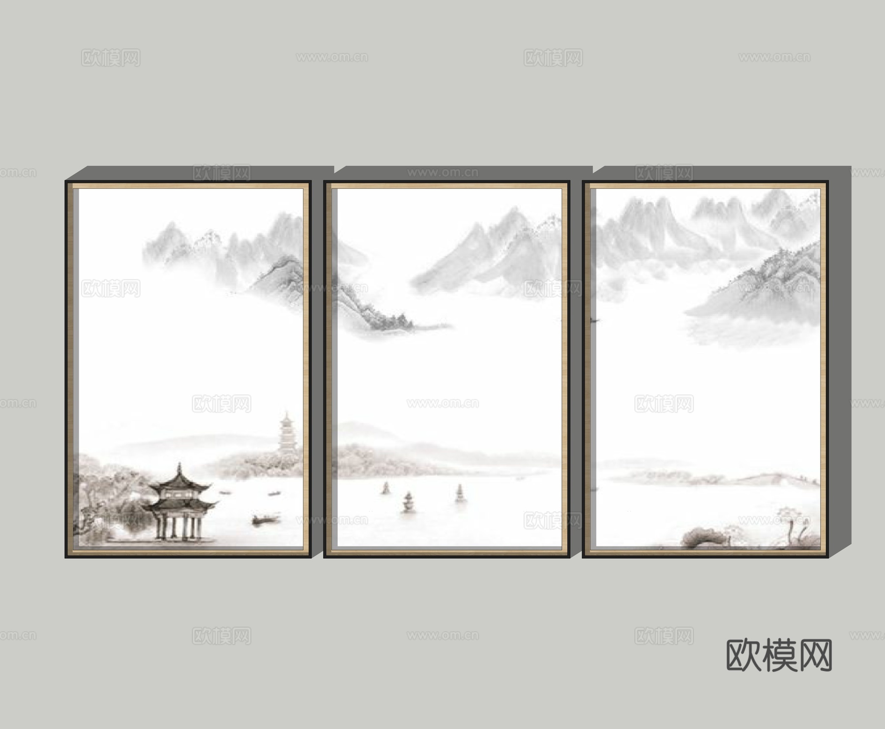 新中式水墨装饰画su模型下载