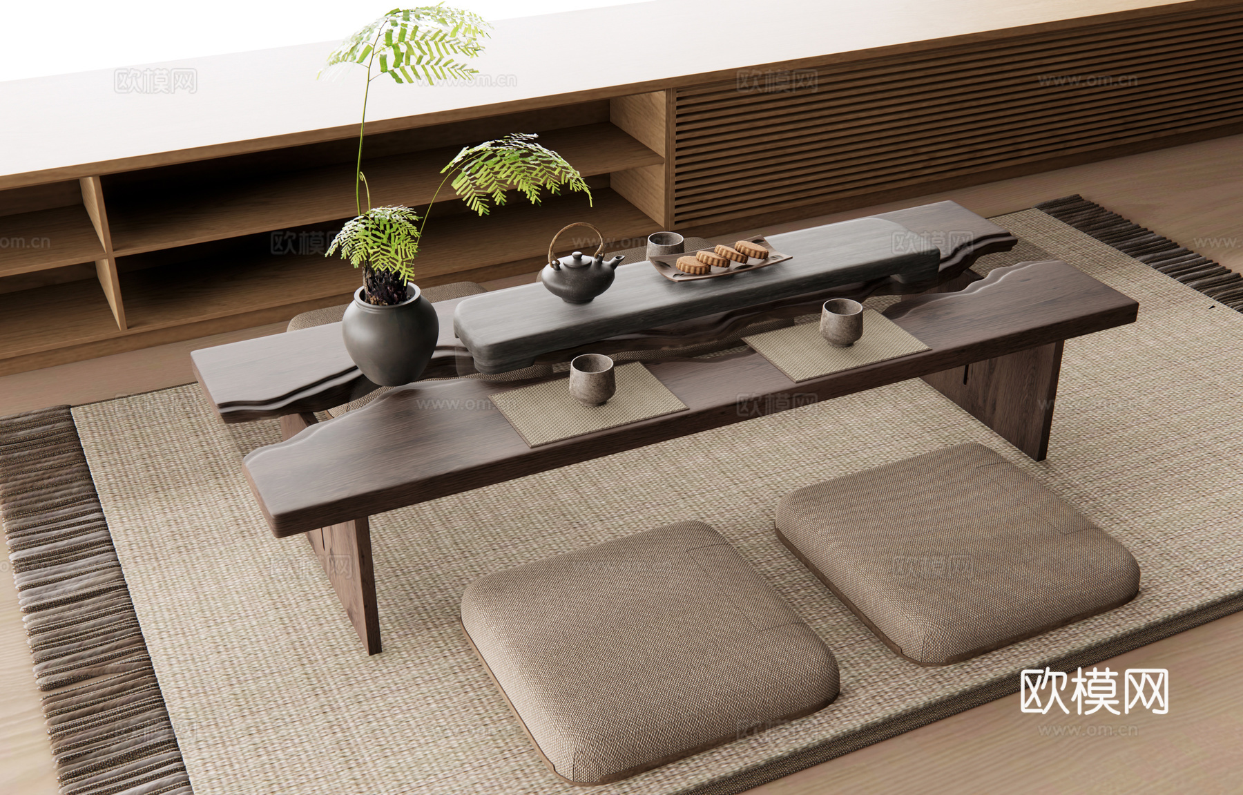 日式新中式茶桌椅 榻榻米茶桌椅 茶台 茶具 盆栽摆件3d模型