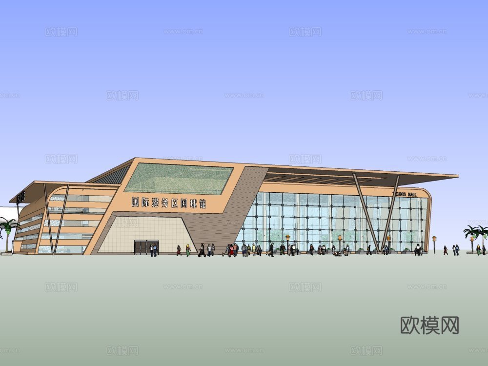 现代网球馆su模型下载