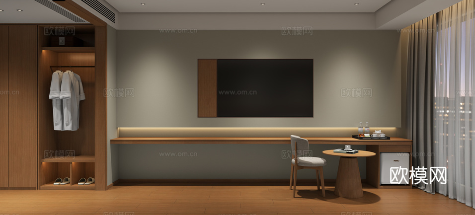 全季酒店客房3d模型下載(渲染圖3)