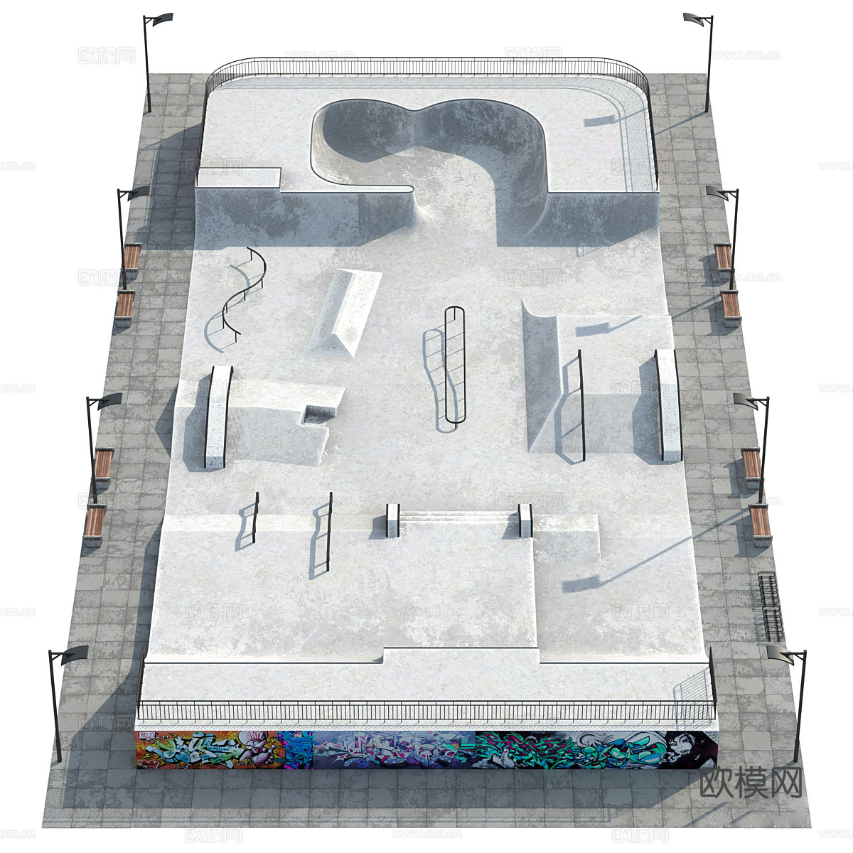 现代滑板公园3d模型