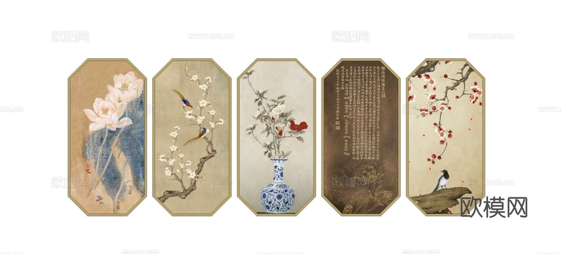 新中式花卉装饰挂画su模型下载