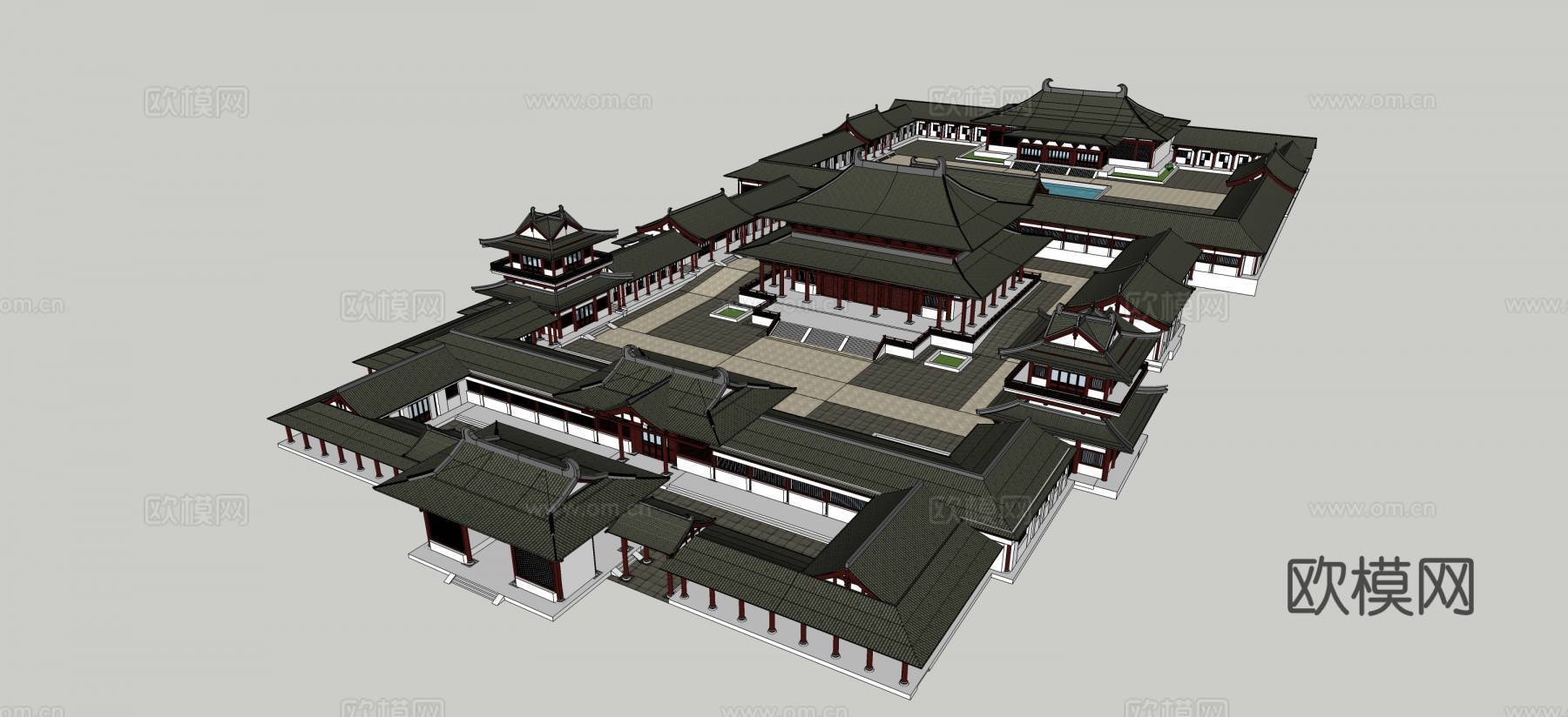 中式古建寺庙su模型下载