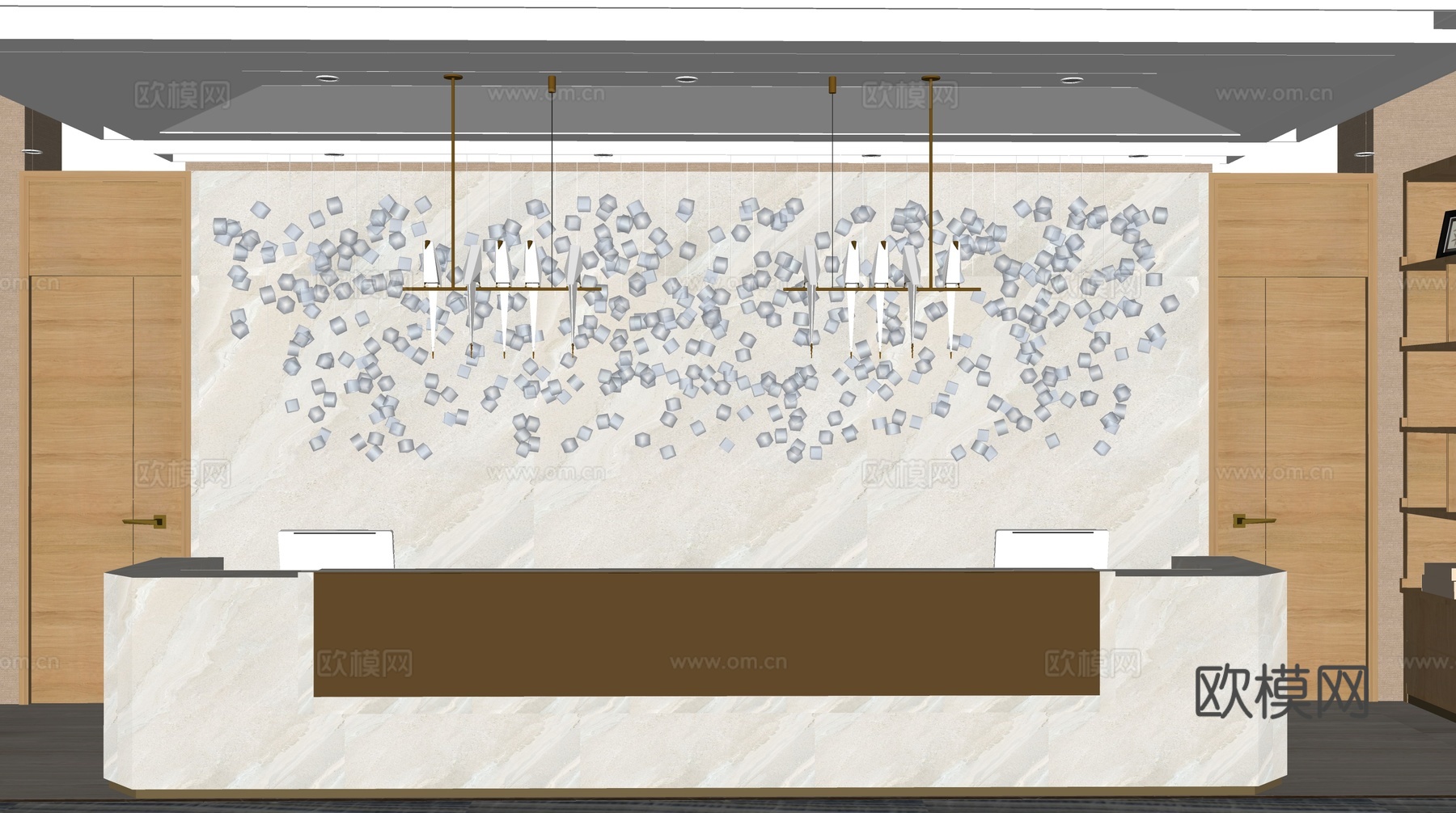 新中式酒店前台su模型下载