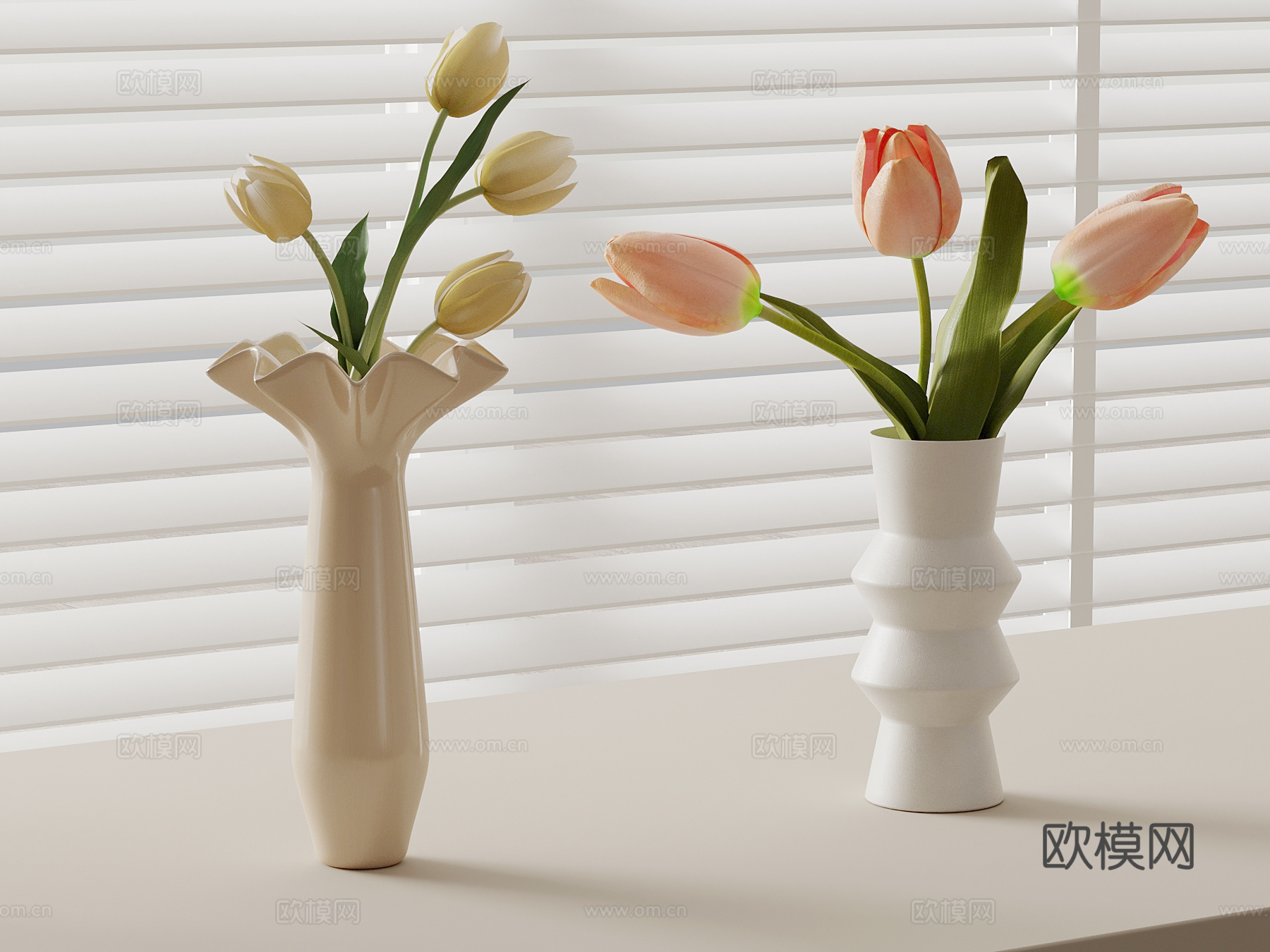 05现代奶油风花瓶 花艺 插花3d模型