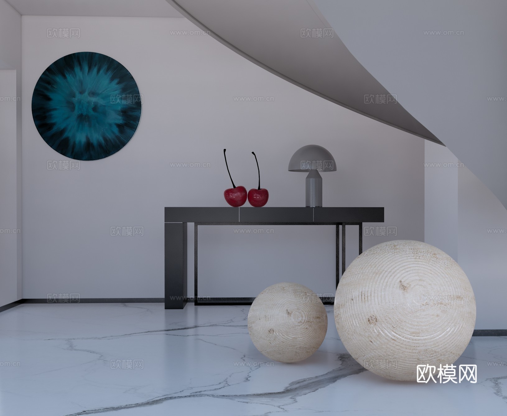 现代玄关端景台su模型下载