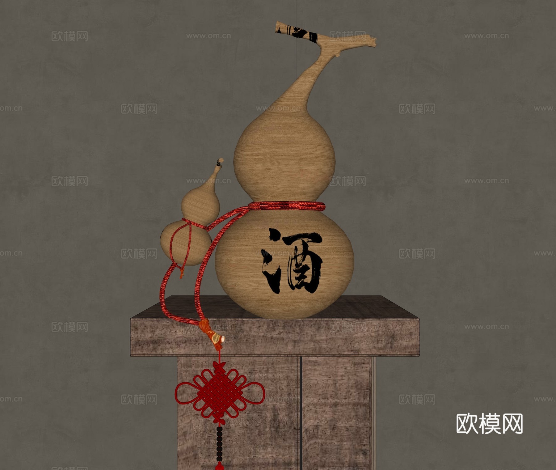 新中式其他摆件 新中式酒葫芦 民间手工艺葫芦 古风酒葫芦su模型