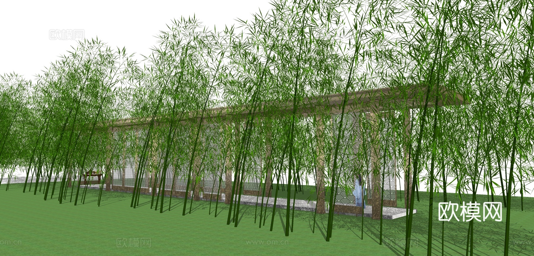 新中式竹林景观廊架su模型下载