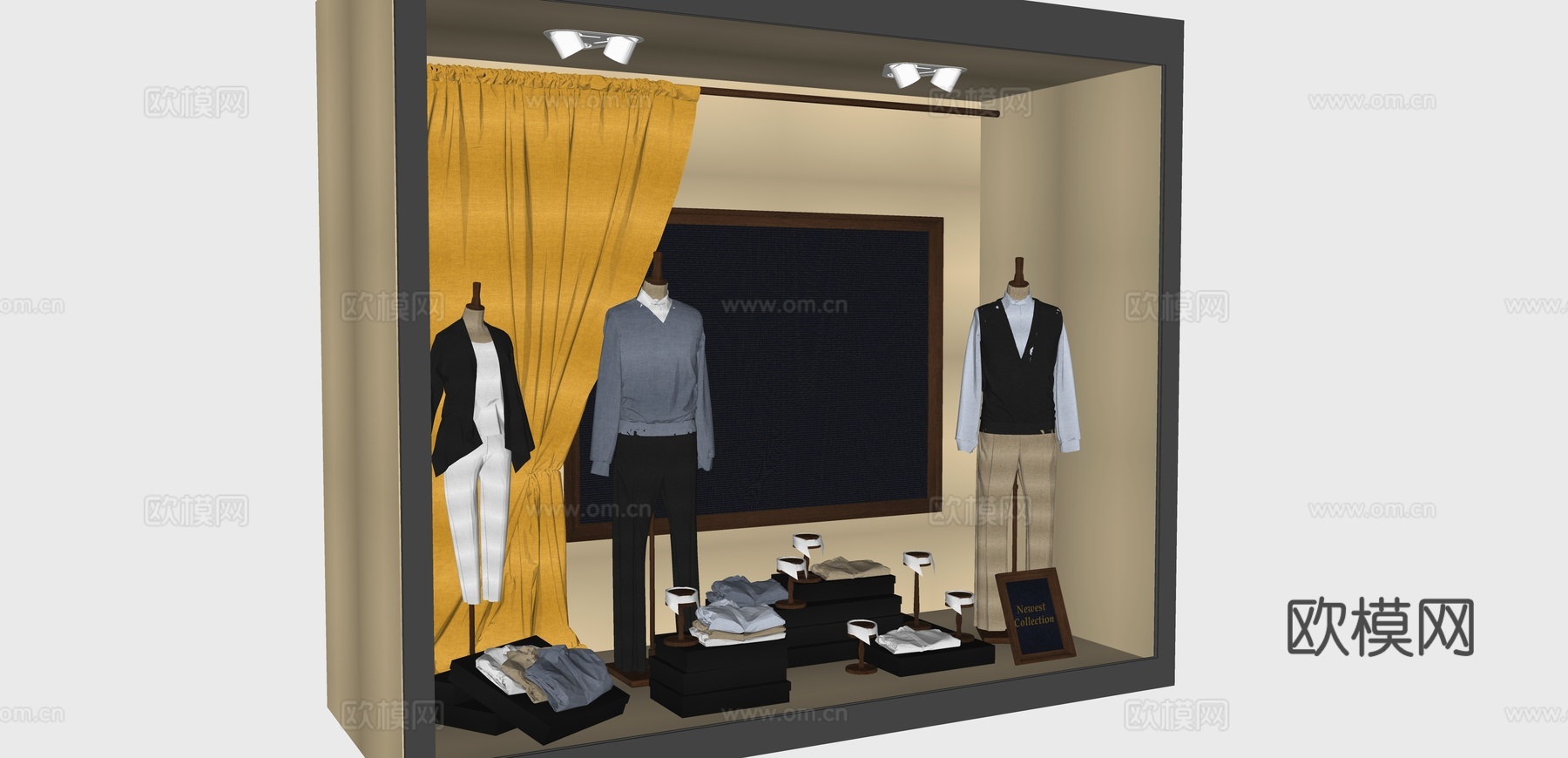 现代服装店橱窗su模型下载