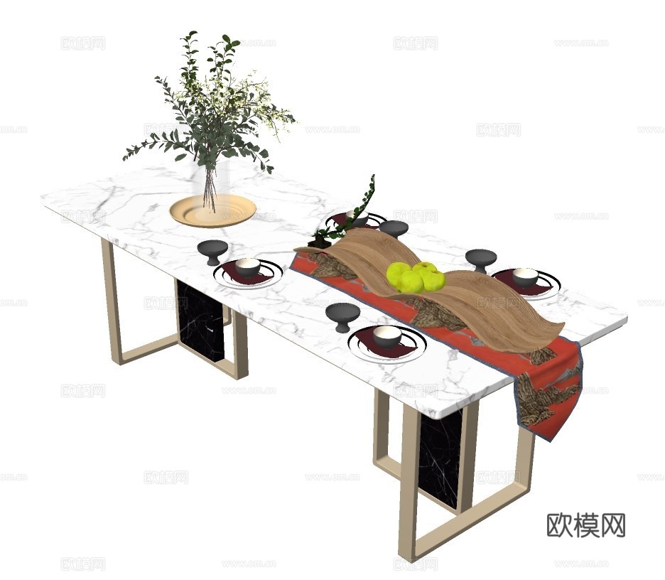 现代轻奢餐桌椅su模型下载