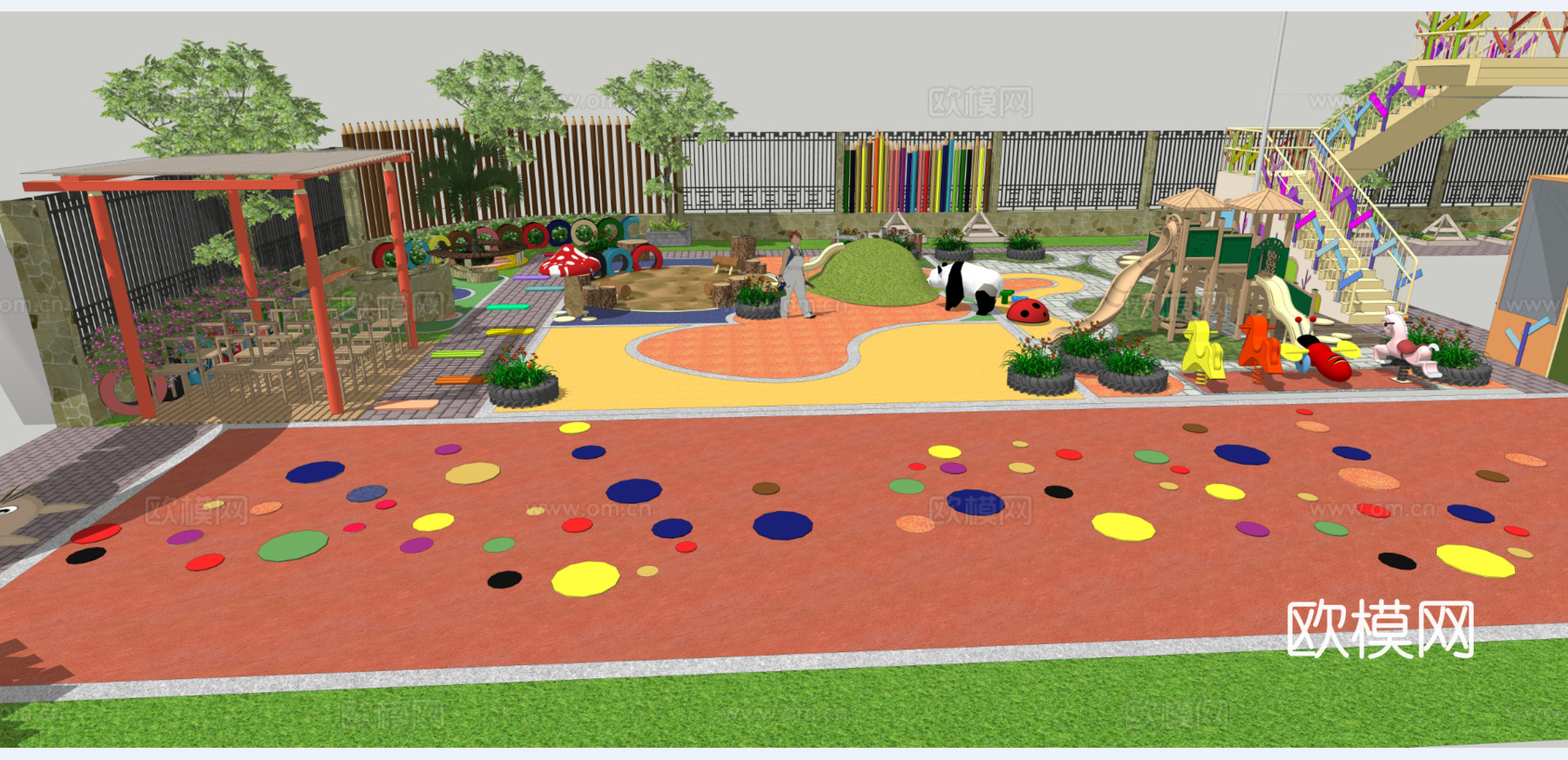 现代幼儿园游乐区su模型下载下载（渲染图2）