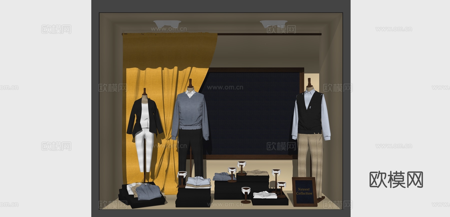 现代服装店橱窗su模型下载