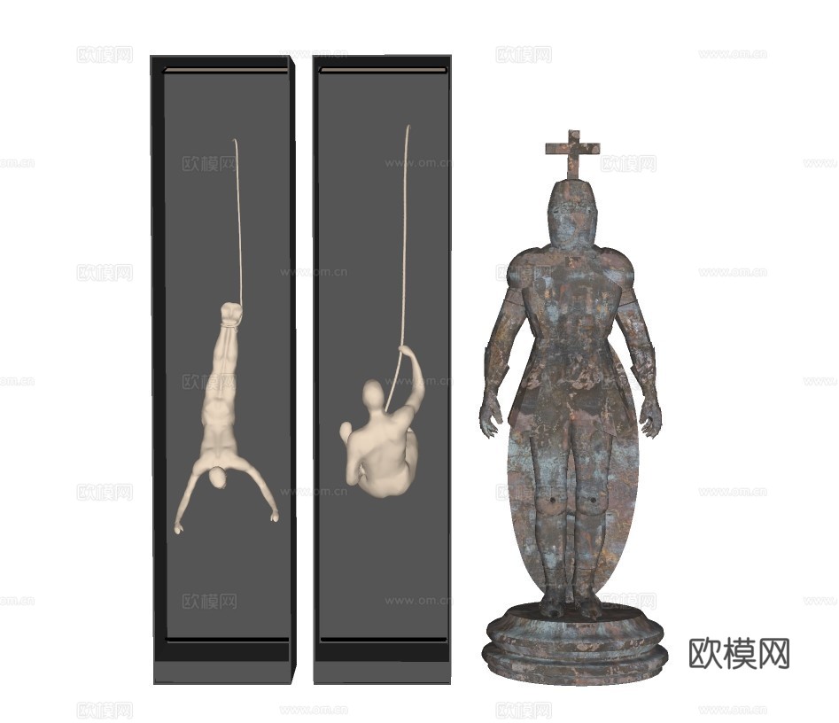 现代武士雕塑su模型下载