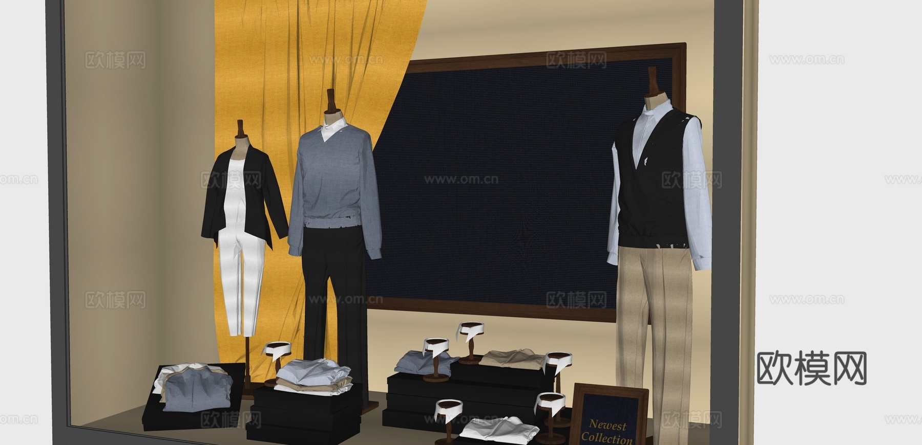 现代服装店橱窗su模型下载