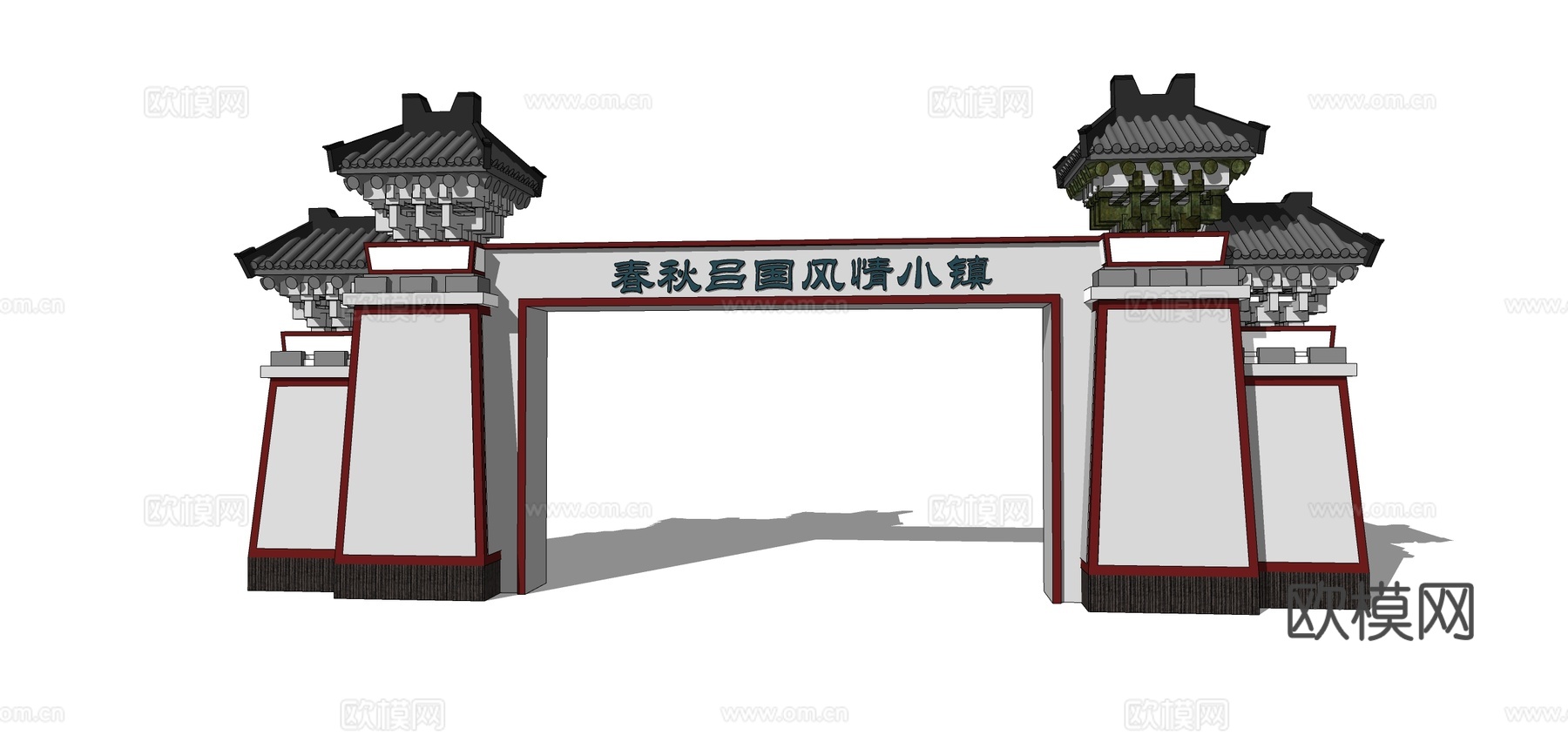 新中式景区大门门头su模型下载