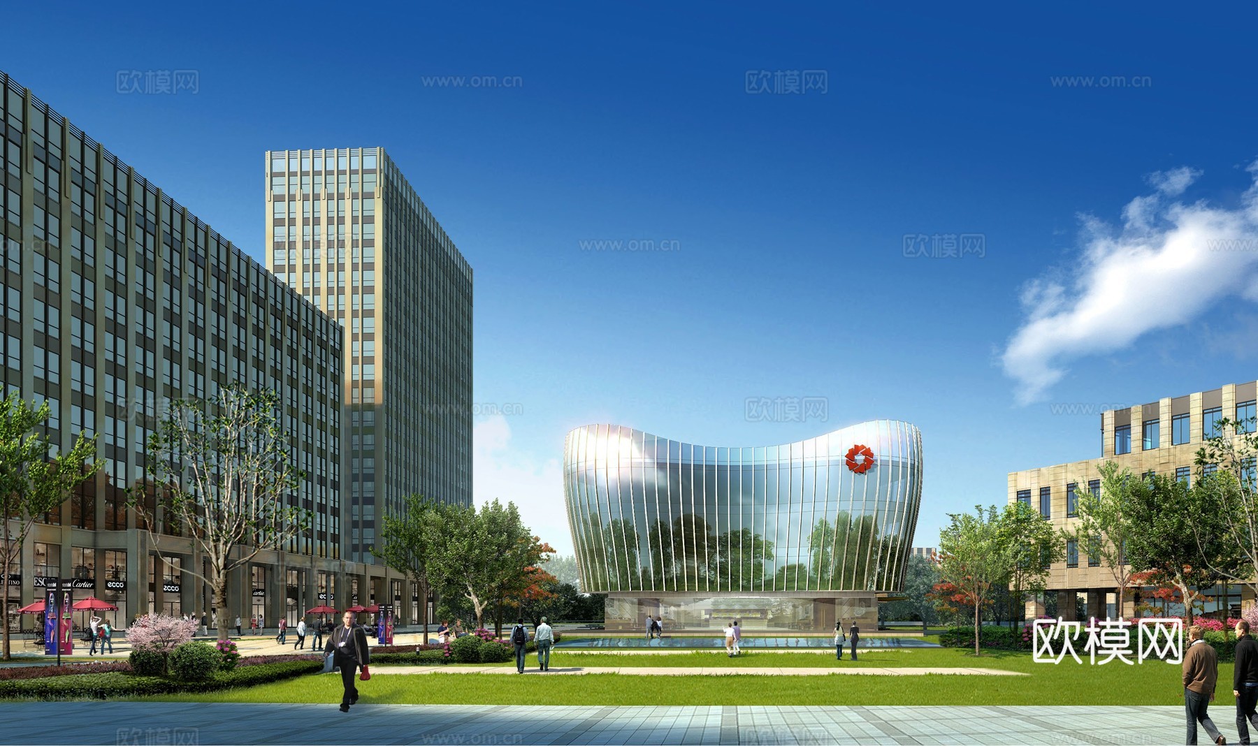 现代高层办公楼su模型下载