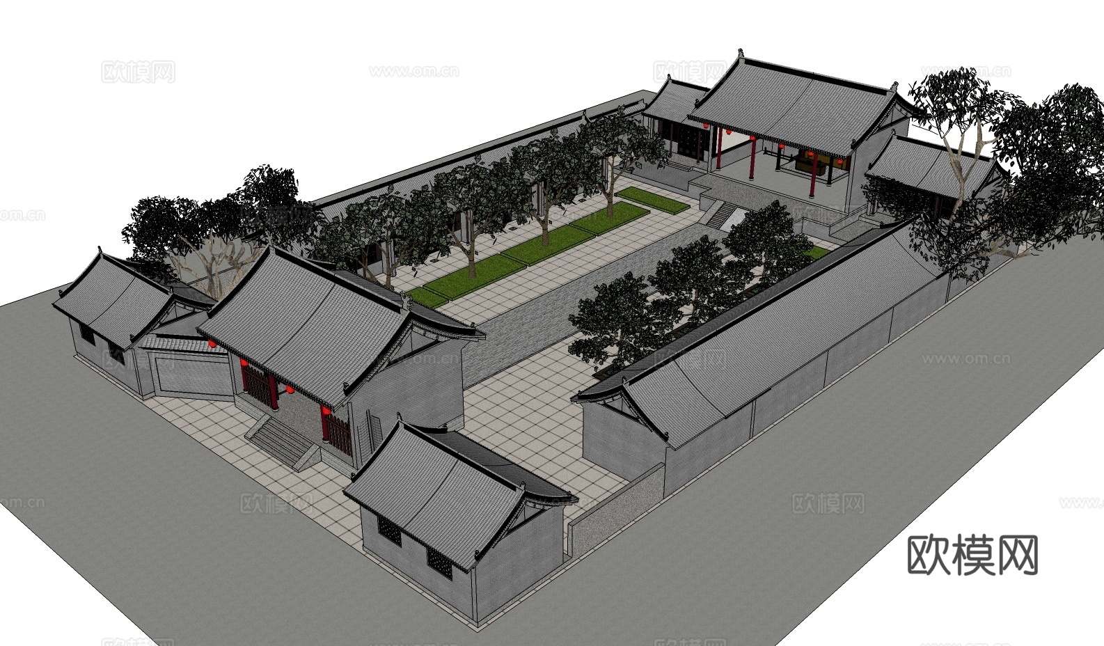中式衙门公堂su模型下载