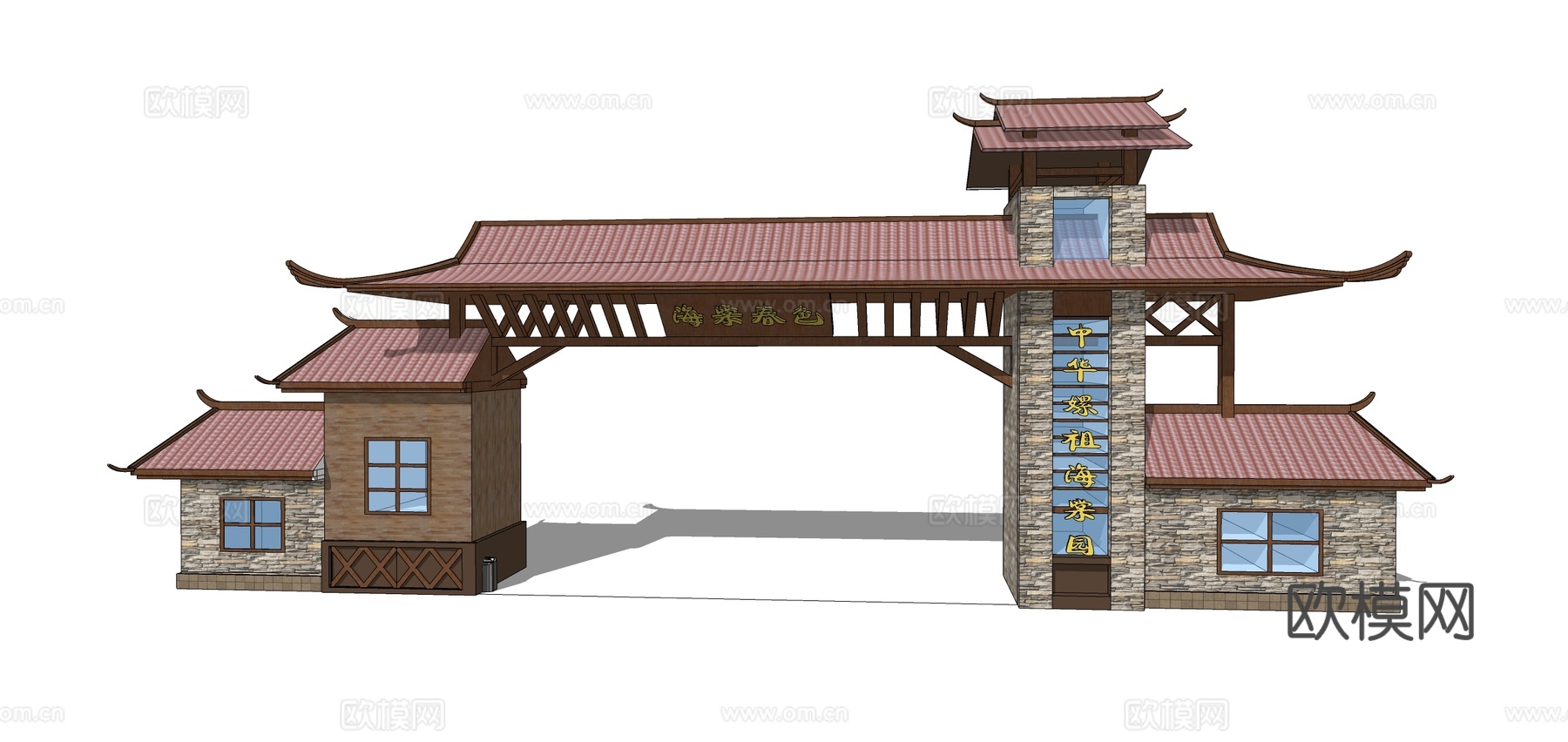 新中式景区大门门头su模型下载