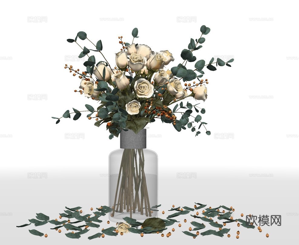 现代花瓶花艺su模型下载