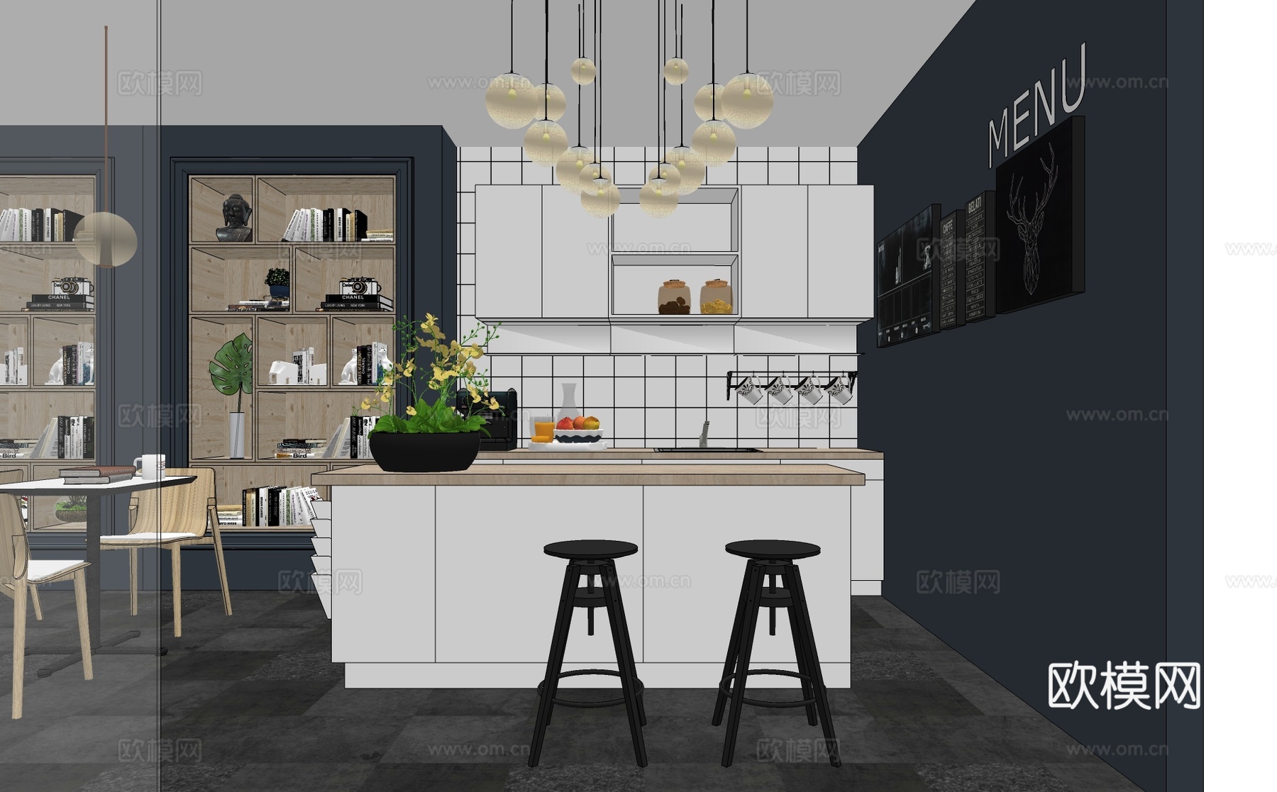 现代奶茶店su模型下载