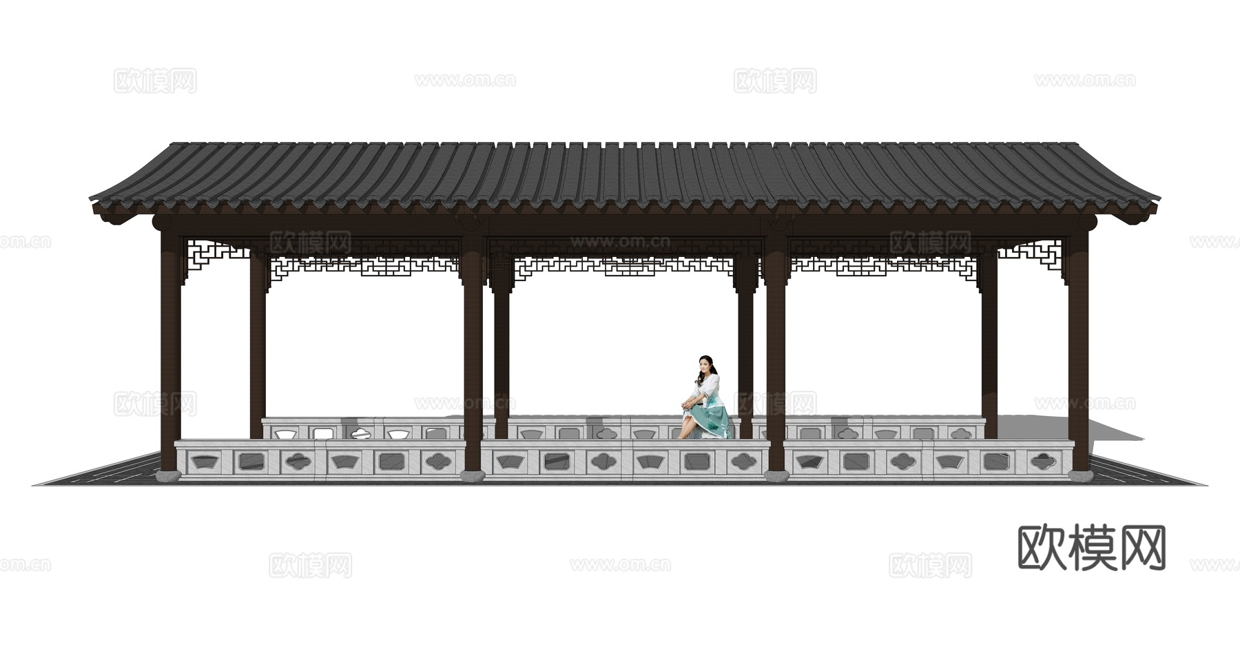 中式廊架su模型下载
