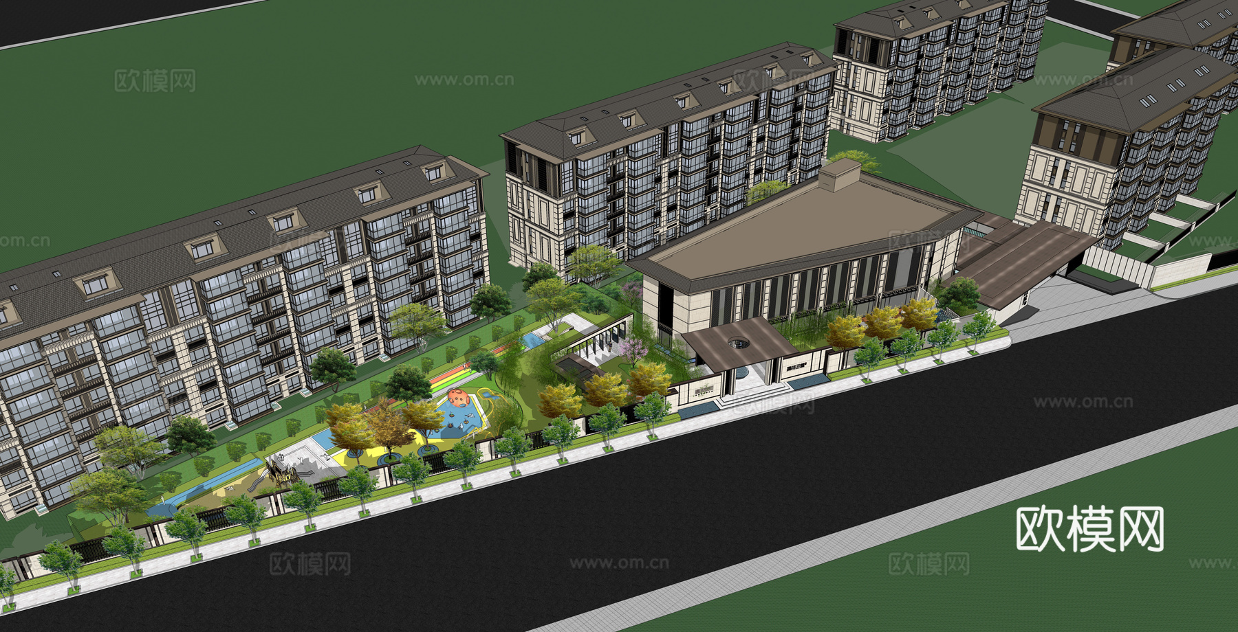 新中式小区公寓楼su模型下载