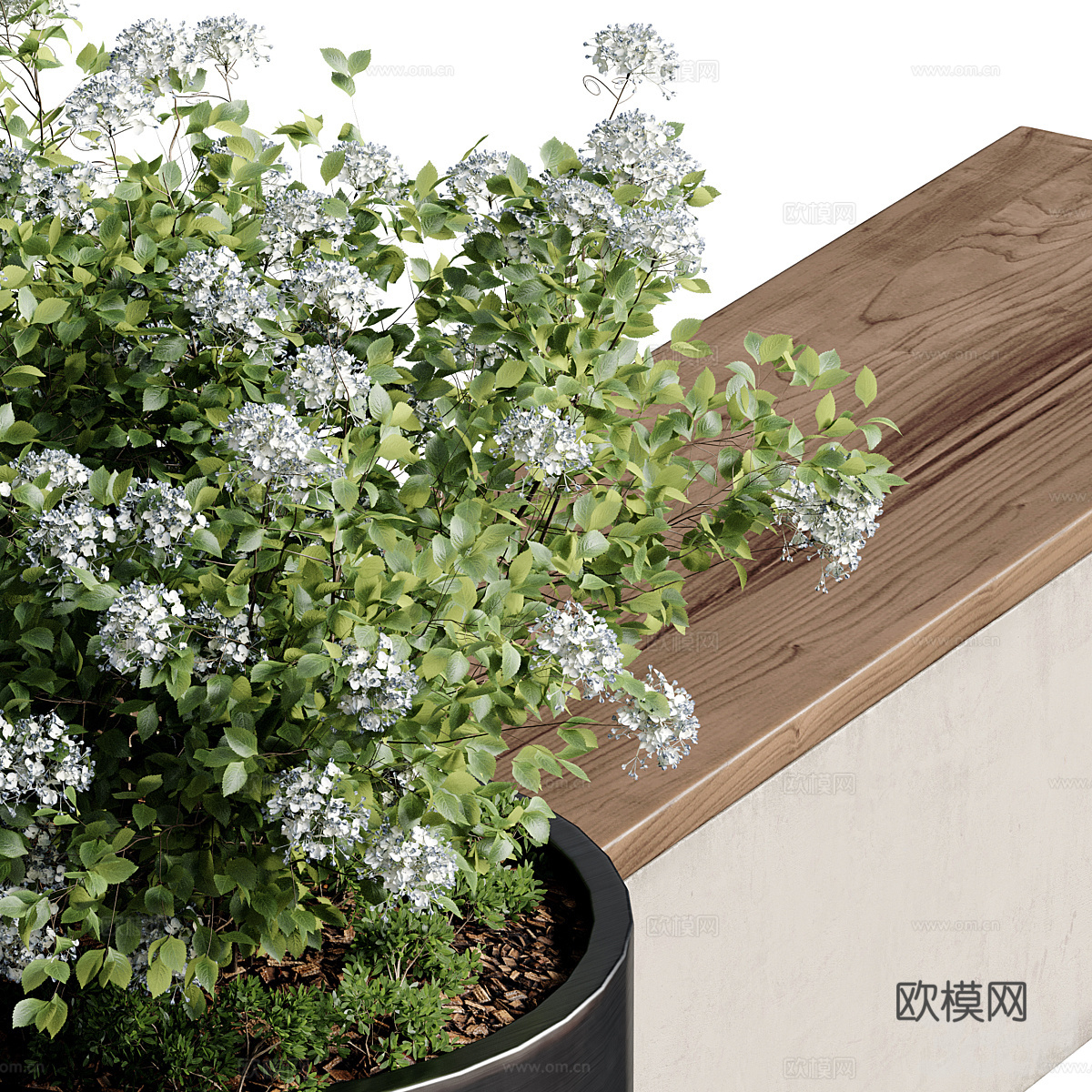现代意式户外公园植物长凳3d模型