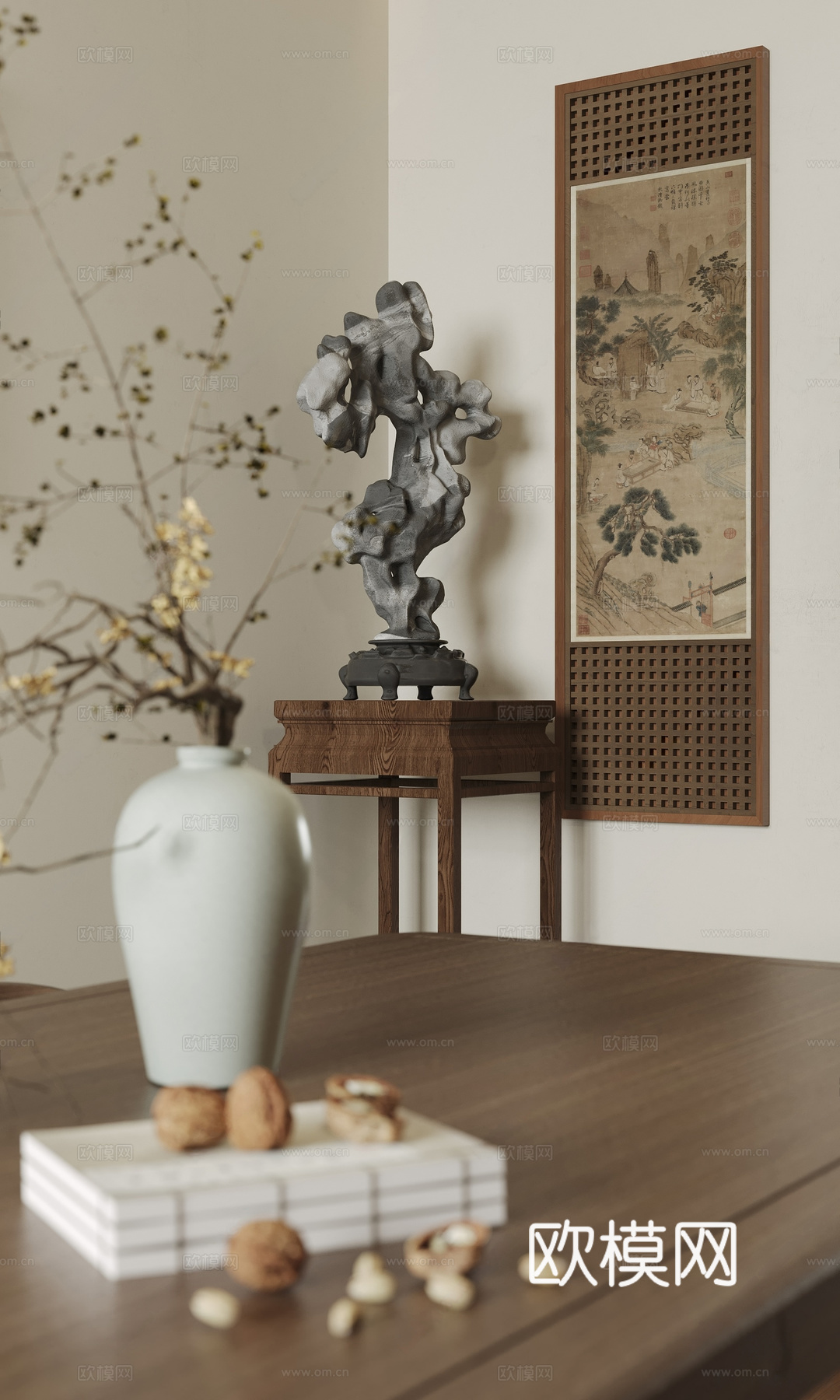 新中式中式家居餐厅 宋氏美学 家居餐厅 餐桌椅组合 餐厅吊灯3d模型