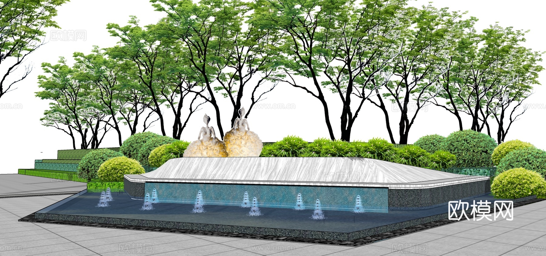 现代水池景观小品su模型下载